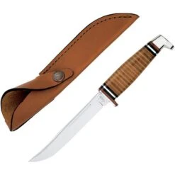 Case 381 Hunter Fixed Clip Blade Knife With Polished Leather Handle