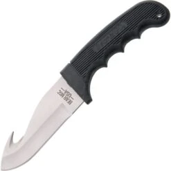 Bear & Son 444 Guthook Hunter Fixed Blade Knife With Finger Groove Black Kraton Handle