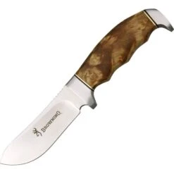Browning 526 Skinner Fixed Stainless Skinner Blade Knife With Finger Groove Burl Wood Handle