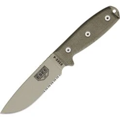 ESEE 4SKODT Model 4 Part Serrated Fixed Blade Knife With OD Green Canvas Micarta Handles