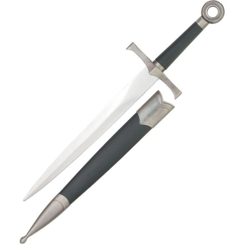 China Made 210638 Medieval Knight'S Dagger Fixed Polished Stainless Blade Knife With Sculpted Cast Metal Handle
