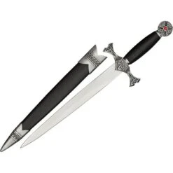 China Made 21110 Celtic Dagger Fixed Blade Knife With Black Leather Covered Handle