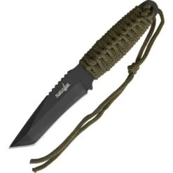 China Made M4008 Camping Fixed Tanto Blade Knife With Olive Green Cord Wrapped Handle
