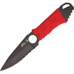 China Made 4241 Neck Fixed Drop Point Blade Knife With Red Nylon Cord Wrapped Handle
