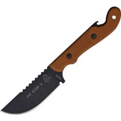 TOPS Knives TOPS PSK01 Pit Stop 3 Fixed Black Traction Coating Blade Knife With Tan Canvas Micarta Handles