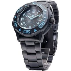 Smith & Wesson 900BLU Smith Tritium Dive Watch With Black Finish Metal Wrist Band And A Black Rubber Strap