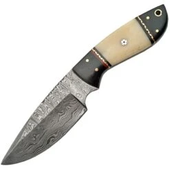 Damascus 1085 White Bone Fixed Damascus Steel Blade Knife With White Smooth Bone Handles