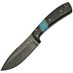 Damascus 1147 Turquoise Horn SkinnerStandard Edge Damascus Skinner Blade & Turquoise Handles