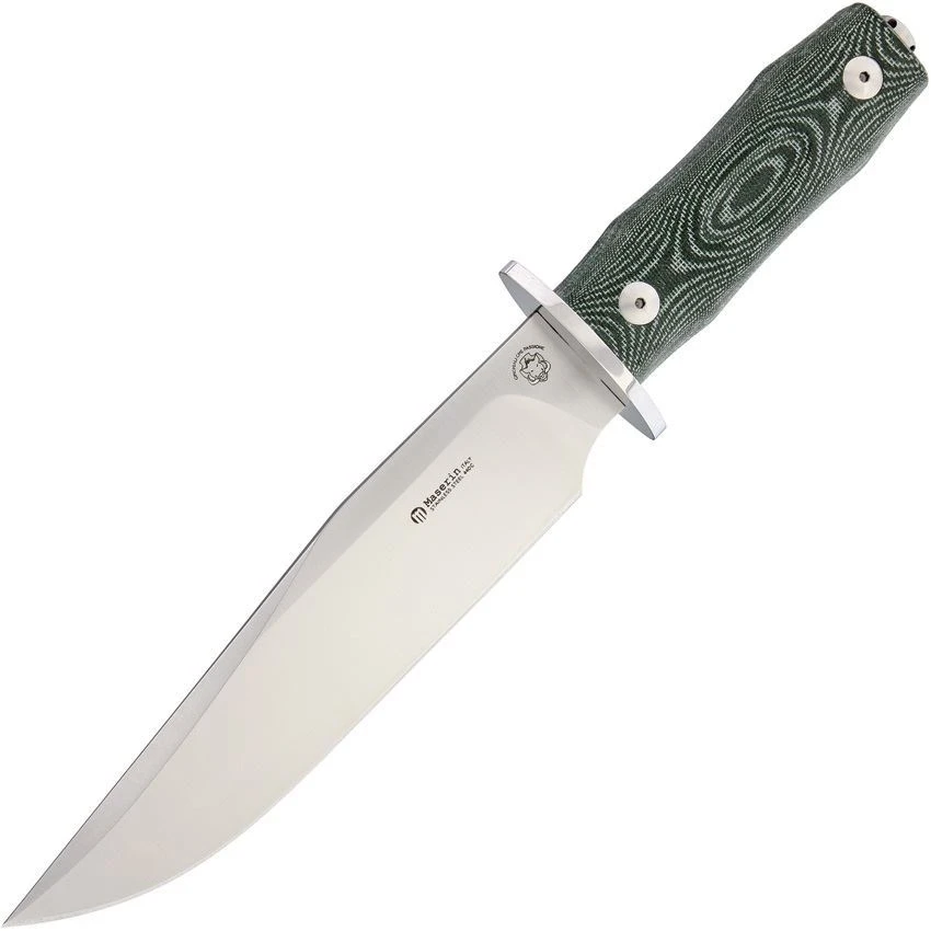 Maserin 977MCV Bowie Fixed Stainless Clip Point Satin Finish Blade Knife With Green Micarta Handle
