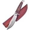 Frost WT1028 Fixed Stainless Clip Point Blade Knife With Brown Stacked Leather Handle