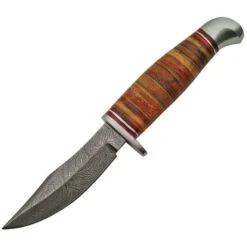 Damascus 1166 Skinner Fixed Damascus Steel Clip Point Blade Knife With Stacked Leather Handle