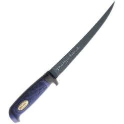 Marttiini 836014T Martef Fillet Knife With Leather Sheath And Blue Textured Rubber Handle