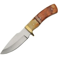 Pakistan 3395 Drop Point Fixed Blade Knife With Burnt Finish Bone Handle