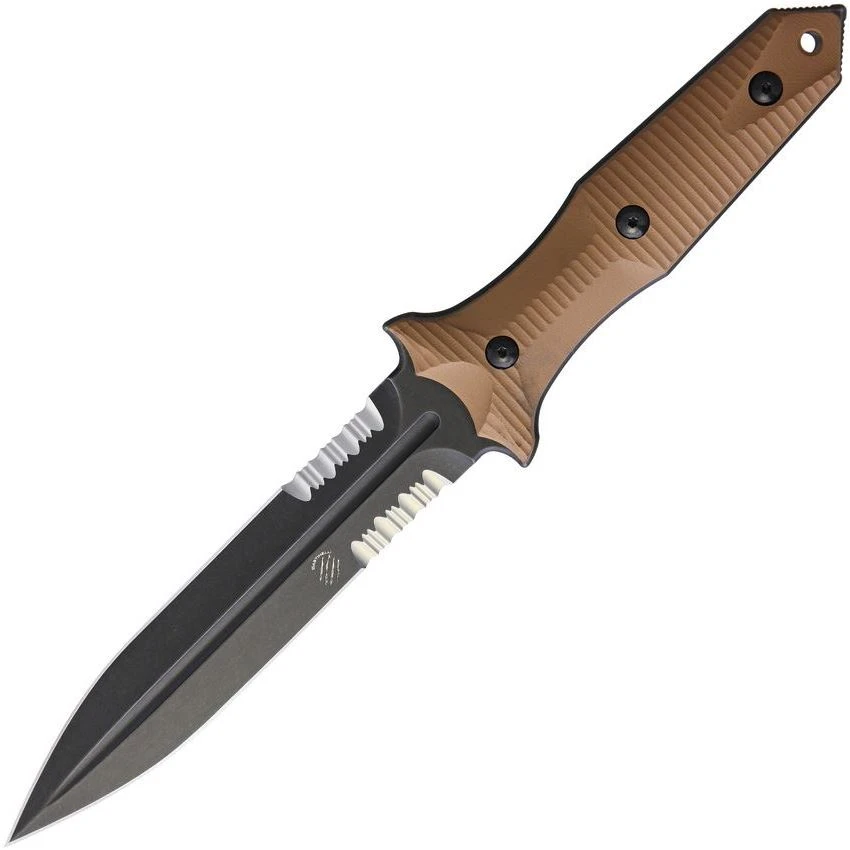 Bastinelli 214CS Grozo Fixed Spear Point Blade Knife With Coyote Brown G10 Handle