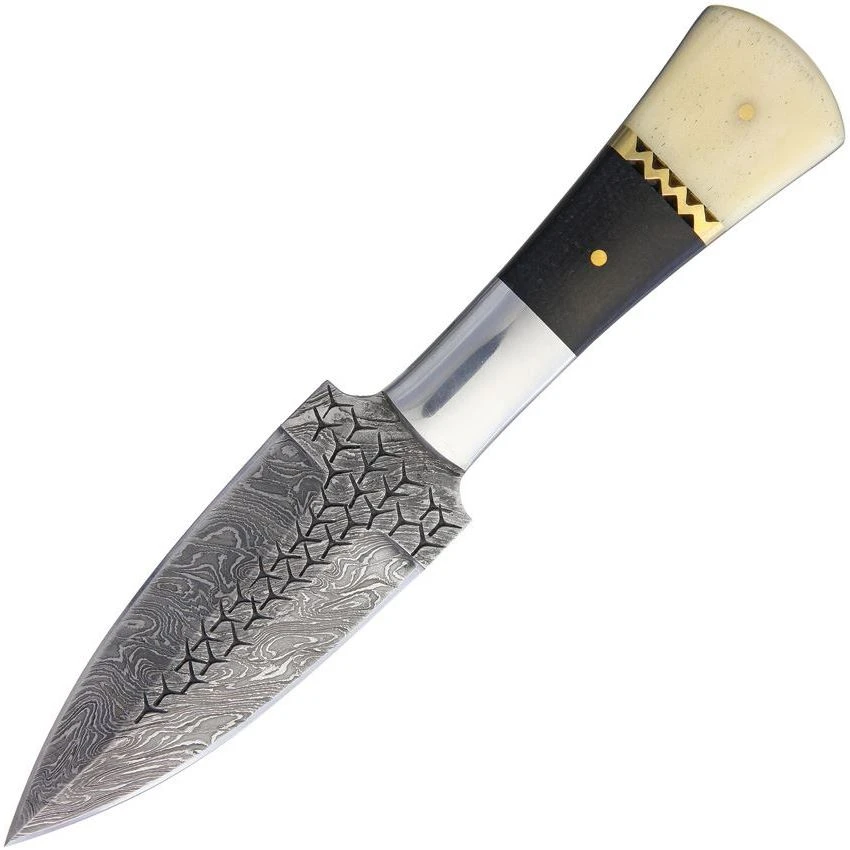 BucknBear 15916 Double Edge Damascus Steel Dagger Blade Knife With Brown Wood And White Smooth Bone Handle