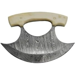 Damascus 1111BO Damascus Steel ULU Blade Knife With Smooth Bone Handle