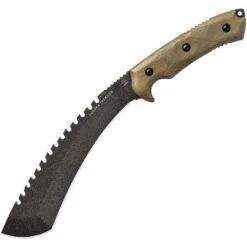 TOPS Knives TOPS TDTK01 Tundra Trekker Tactical Stone Powder Coated Sawback Knife With Green Canvas Micarta Handle