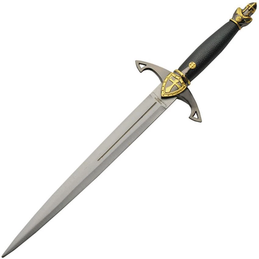 China Made 211445GD Knights Dagger With Black And Gold Synthetic Handle