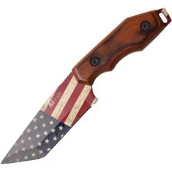 MTech 2087A American Flag Fixed Blade Knife With Brown Pakka Wood Handle